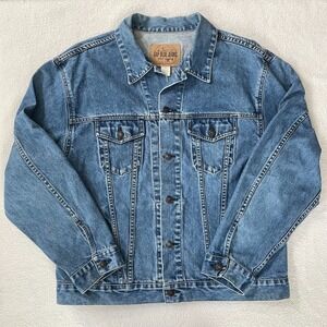 Gap Trucker Jean Jacket Mens XL Blue Denim Flap Pocket Long Sleeve Button VTG
